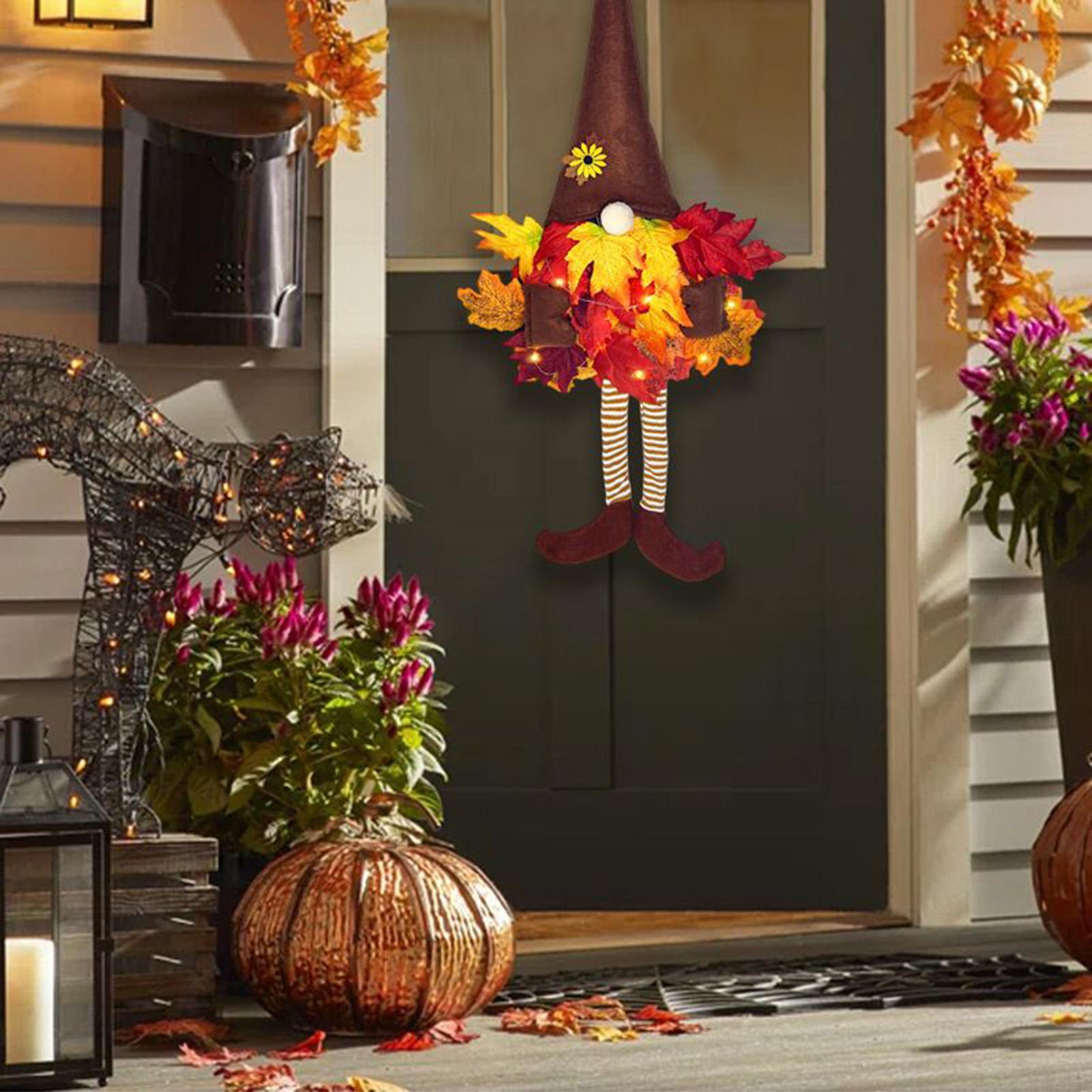 Kitchen Decor Lighting - Gnome Autumn Wreath Light Up Artificial