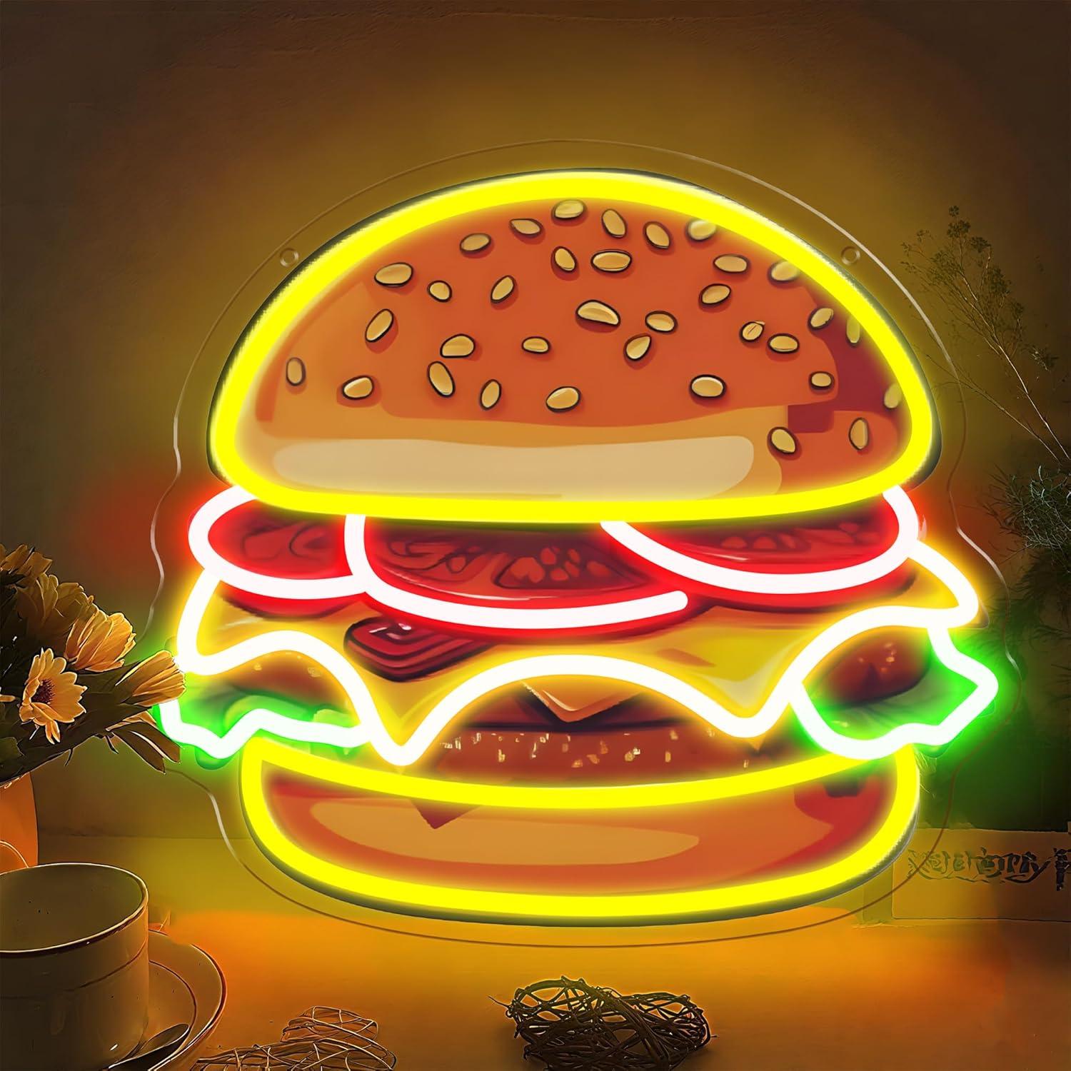 Kitchen Decor Lighting - Burger Neon Sign LED Hamburger Wall