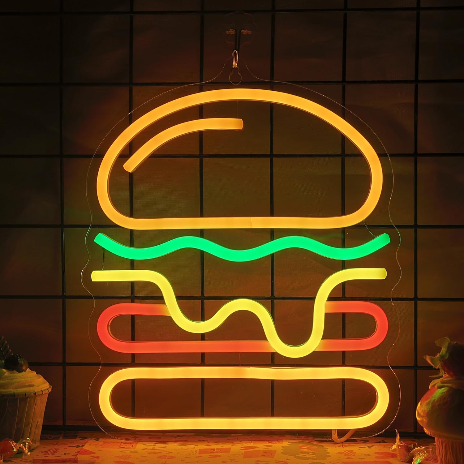 Burger Neon Sign with Layered  - Lighting Home Decor Ideas 评论和价格