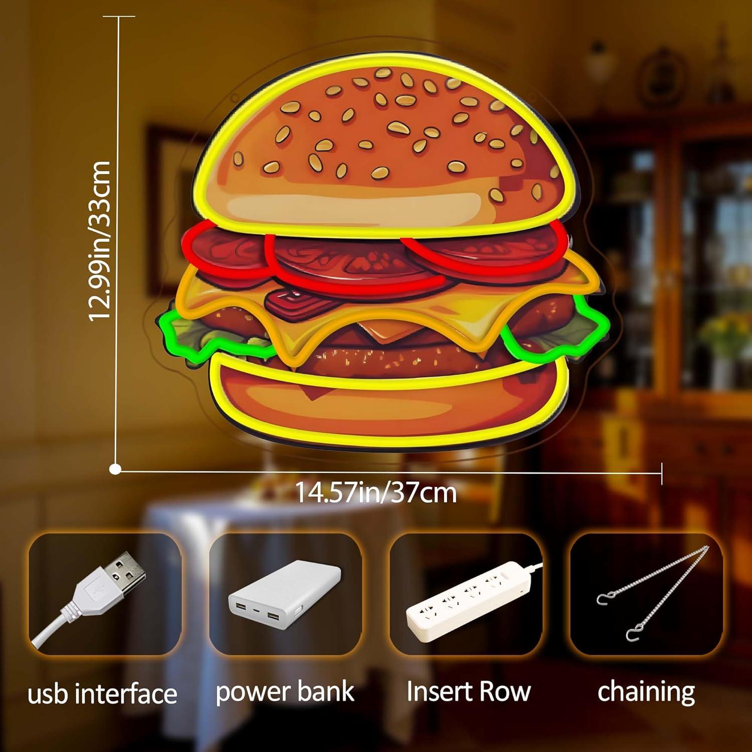 Burger Neon Sign LED Hamburger - Kitchen Decor Lighting 评论和价格
