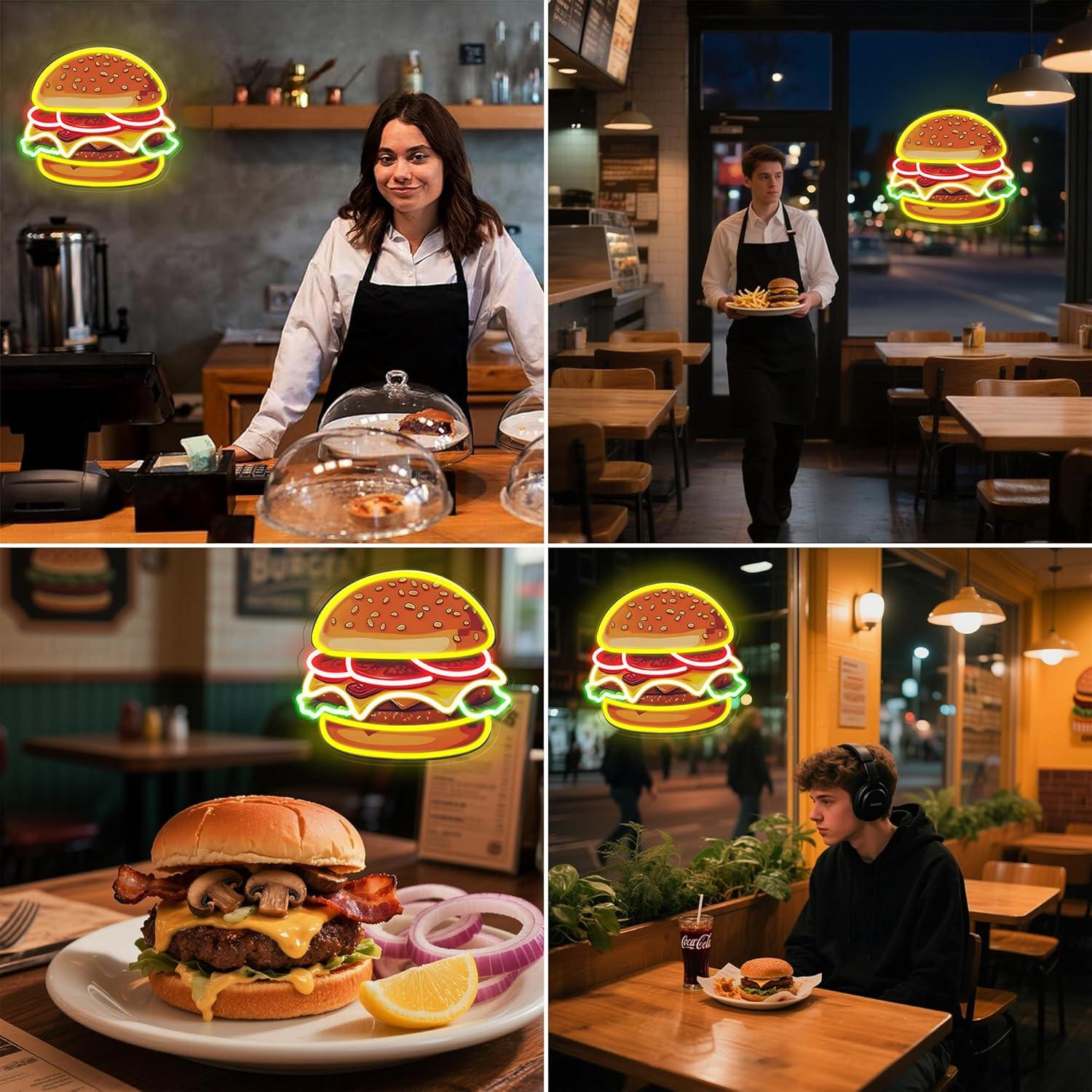 Burger Neon Sign LED Hamburger - Kitchen Decor Lighting 评论和价格